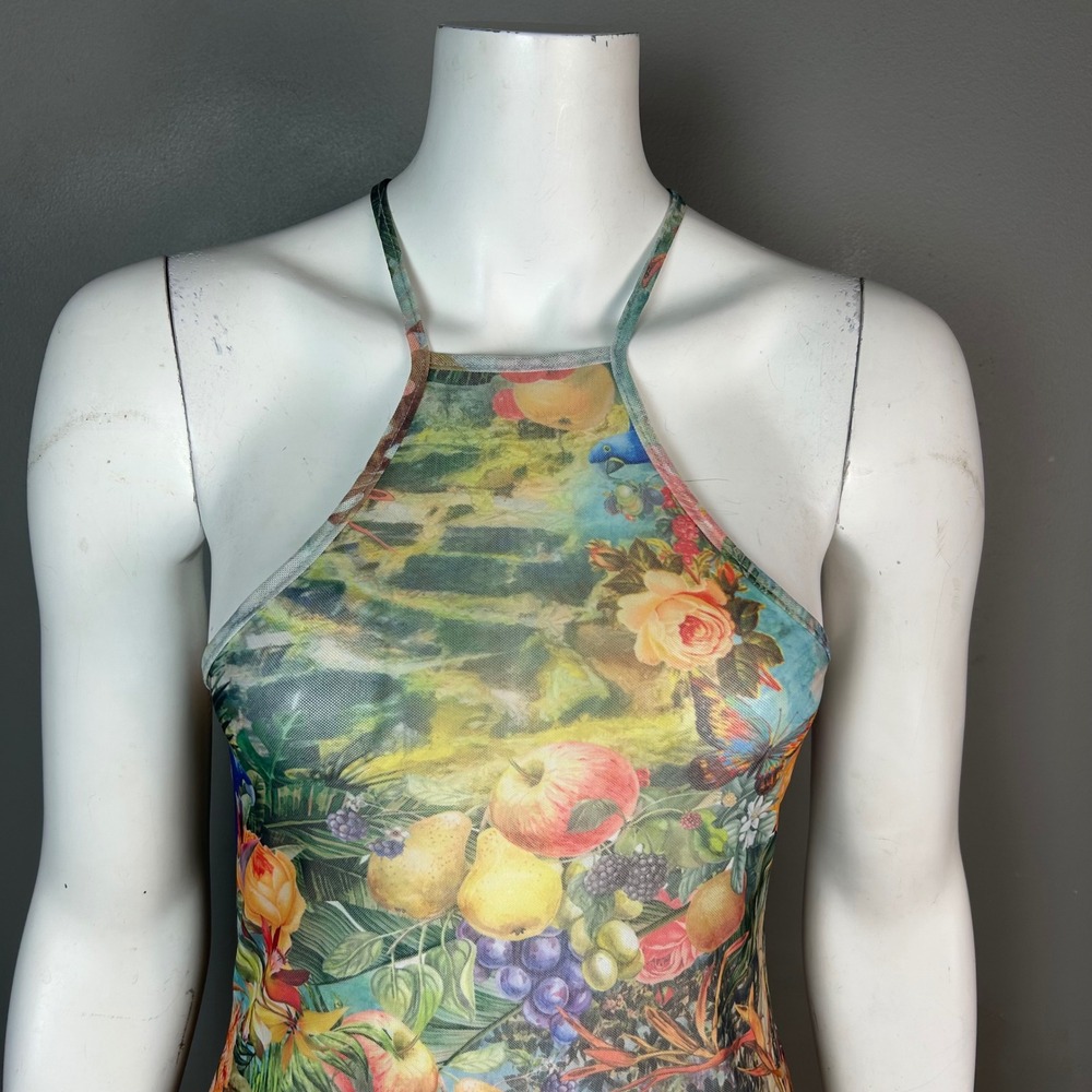 Sheer Tattoo Tank Top Jaded London Medium Mesh Tropical Fruit Floral - Picture 2 of 10